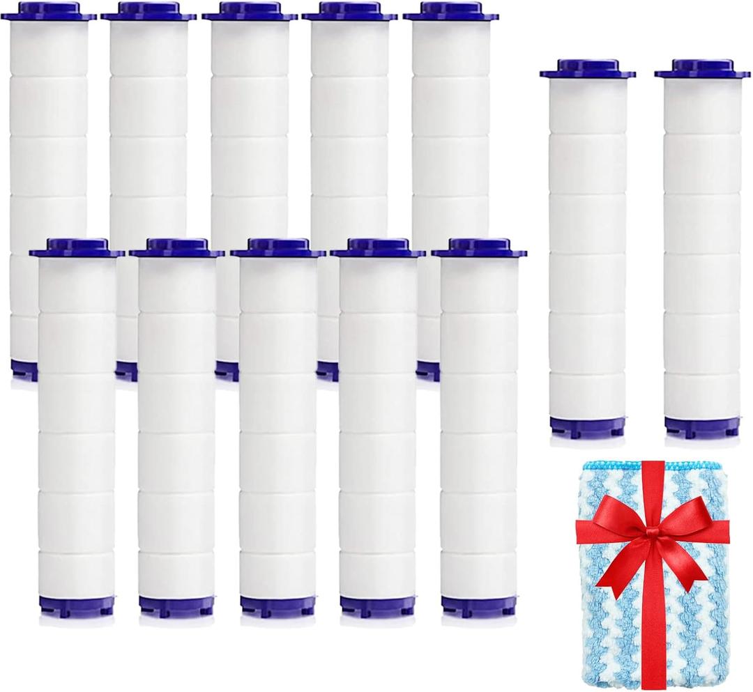 Replacement Filters for Hydro Jet Shower Head, High Pressure Handheld Turbo Fan Shower Heads Filter, PP-Cotton Filter Cartridge for Vortex Shower Head Set of 12 with Clean Towel