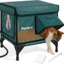Heated Cat House for Outside,Dual Camera Mounts,100% Weatherproof & Extremely Insulated,Elevated Feral Cat Shelter with Escape Door,Waterproof Eaves for Outdoor Stray Barn Cat(Dark Green,S) (16.5"L x 12.6"W x 17.7"H)