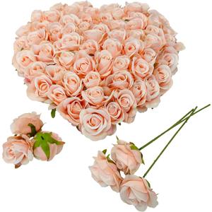 ATFL Artificial Satin Rose Flower Heads,42 Pcs Silk Rose Heads with Stems,3.5'' Rose Artificial Flowers Bulk,Artificial Rose Flower Heads for DIY Crafts Bouquet (42, Blush)