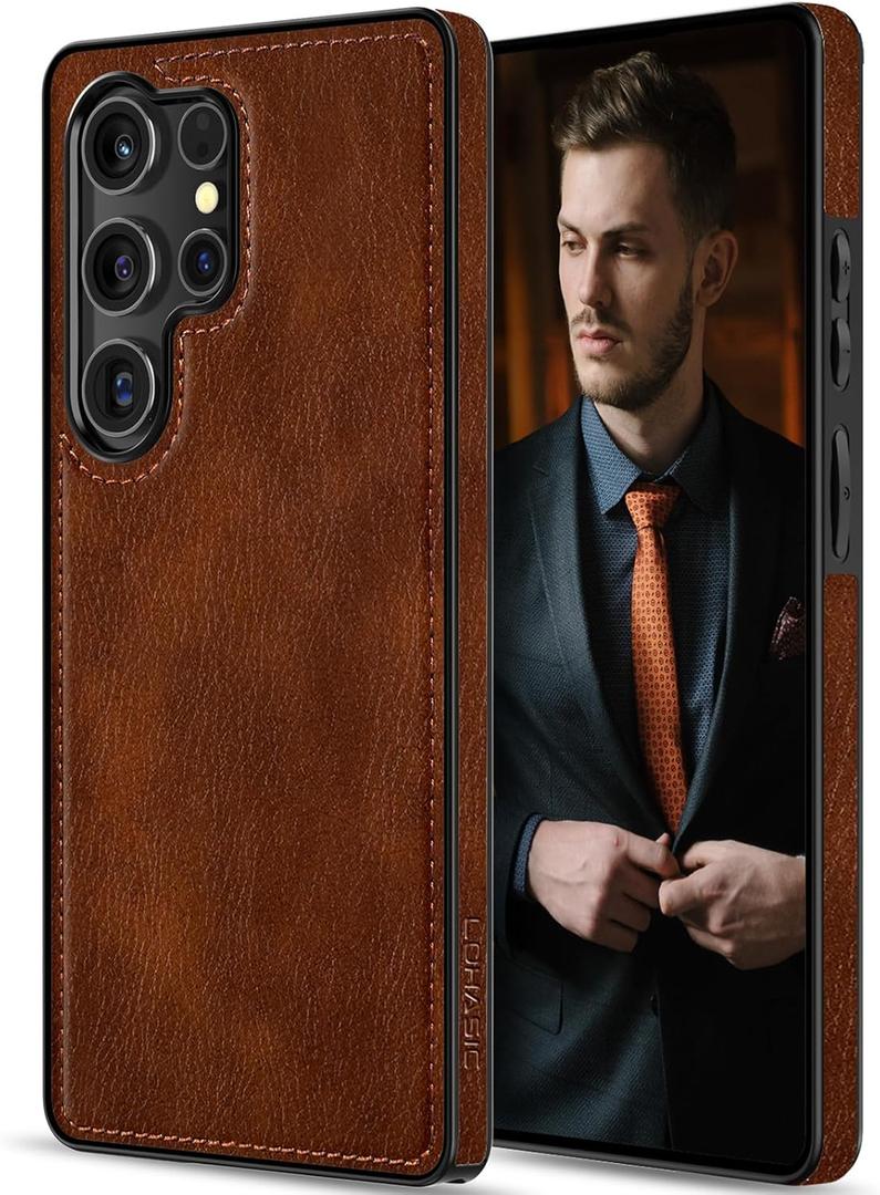 LOHASIC for Galaxy S25 Ultra Case, Classic Leather Vintage Texture Protective Bumper Cover for Men Women Compatible with Samsung Galaxy S25 Ultra 6.9 inch 2025 - Dark Brown