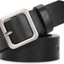 XZQTIVE Women's Leather Belts for Jeans Pants Dresses Fashion Ladies Black Belt with Square Buckle, Black(silver Buckle)