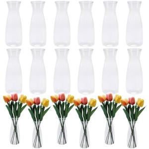 24 Pcs Plastic Bud Vases Bulk, Small Clear Flower Containers, Shatterproof Crystal Bud Vases for Centerpieces, Wedding, Home Table Decorations, Formal Dinners (2.64x6.69 Inch)