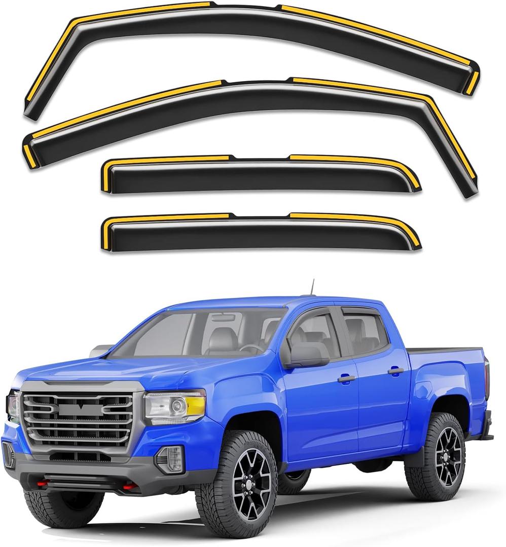 in-Channel Rain Guards Fit for Truck Chevy Colorado/GMC Canyon 2015-2022 Crew Cab Window Rain Guards Visors Vent Visors Window Deflector Vent Shades Car Accessories -4 pcs