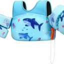 HeySplash Swim Vest for Kids, Puddle Float Jumper with Safety Buckle | Fit 33-40-50-60-66 Lbs, Children Puddle Swimming Jumper Jacket, Water Wing Arm Pool Float for Swim Trainer Boy Girl 3-5-6, A Blue Shark, for kids 33-66 lbs