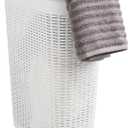 Mind Reader 40L Slim Laundry Hamper, Clothes Basket, Lid, Wicker Design, Plastic, 18"L x 10.4"W x 23.5"H, White
