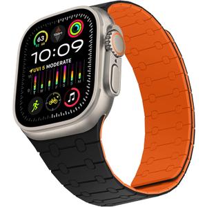 Compatible with Apple Watch Band 49mm 46mm 45mm 44mm 42mm 41mm 40mm 38mm, Silicone Magnetic Adjustable Loop Strap for iWatch Ultra 3/2/1 SE3 Series 11 10 9 8 7 6-1 (49/46/45/44/42, Black Orange)