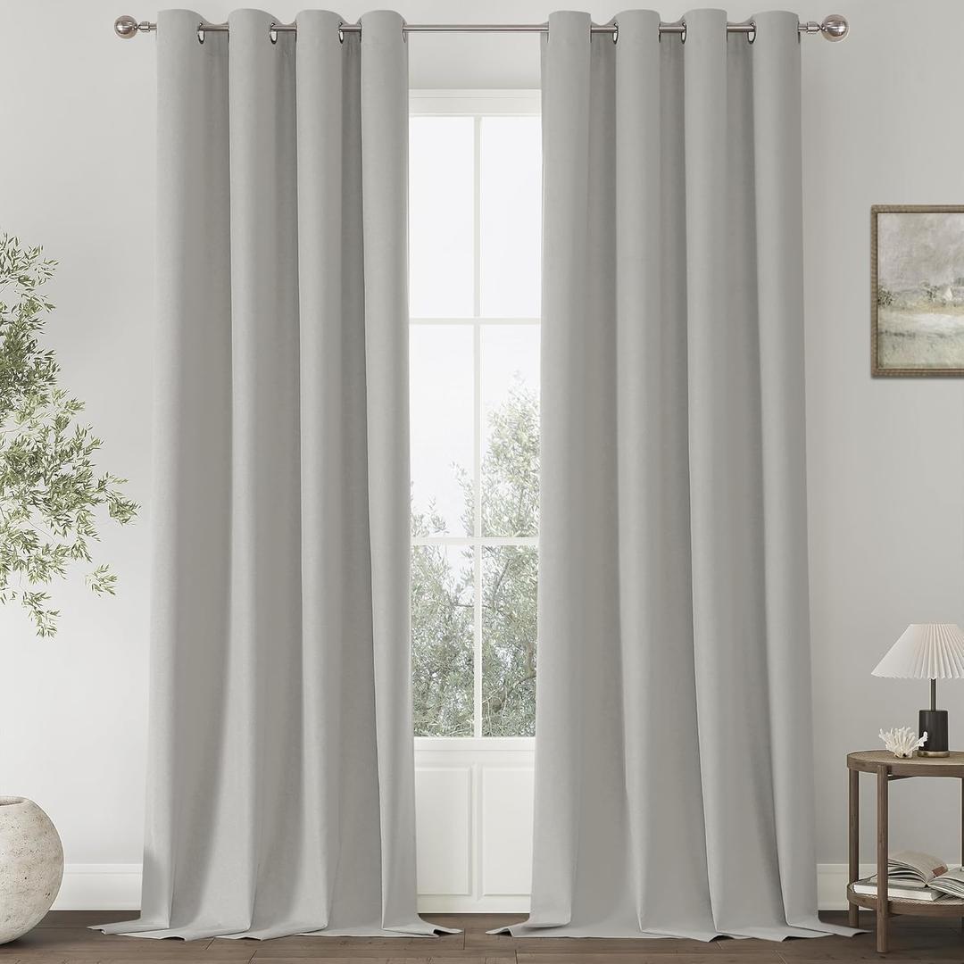 ChrisDowa 100% Blackout Light Grey Solid Curtains 96 Inches Long 2 Panels for Bedroom Living Room,Farmhouse Room Darkening Thermal Insulated Soundproof Grommet Top Window Treatment Drapes,52x96