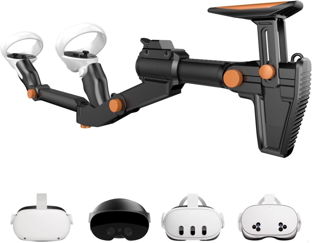 VR Gunstock for Meta Quest 2 Quest 3 Quest 3S Quest Pro Adjustable FPS Gaming Controller Accessories with Quick Magnetic Attachment Cheek Pad for Immersive VR Gameplay (Black)
