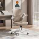 Office Chair, Ergonomic High Back Comfy Desk Chairs and Flip-up Armrest Lumbar, Swivel Tilt Function Backrest Computer Chair,PU Rolling Wheels Capacity 350LBS (Khaki)