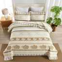 Brown Taupe Quilt, Paisley Comforter Set Queen 100% Cotton Bedding Comforter Sets,Striped Pattern Bed Set, Lightweight Reversible Bedspreads, Machine Washable Coverlet Neutral 3 Pieces
