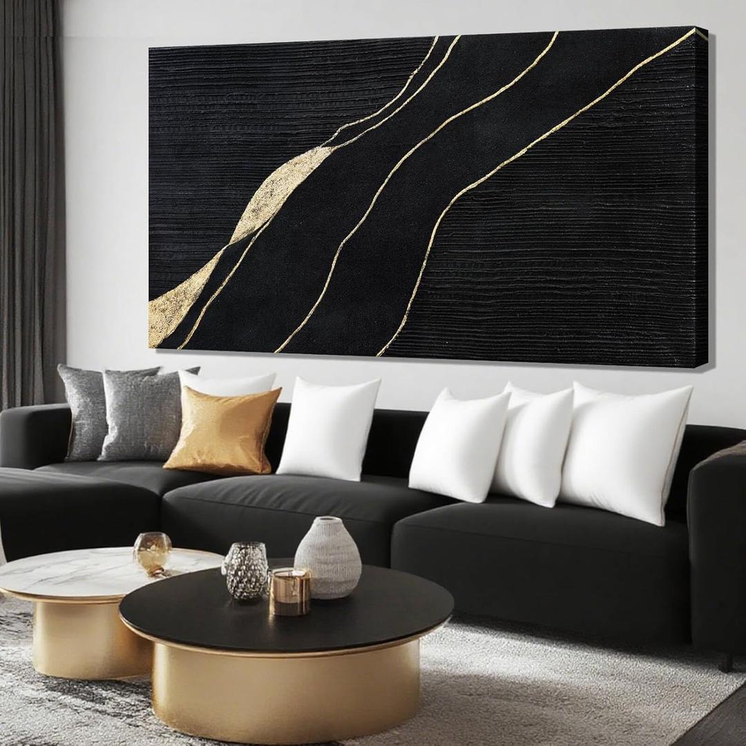 SHEYOYE Large Black Home Decor | Gold Canvas Wall Art, Modern Wall Decor, Hanging Decor Posters for Room, Abstract Wall Art for Living Room, Bedroom, Office or Hallway 29" x 58"