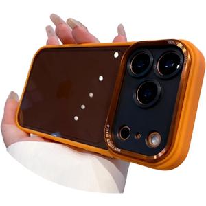 Designed for iPhone 17 Case,Hard PC Frame Slim,No Yellowing Translucent,Plated Colorful Camera,Anti-Scratch Bumper Military Grade Drop Protection Shockproof Cover,Orange