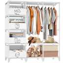 Jofuler Portable Closet, Easy Assembly, Large Capacity Wardrobe Closet, Sturdy and Stable Clothes Rack with Shelves 4 Storage Baskets and 2 Hanging Rods, for Bedroom and Cloakroom White