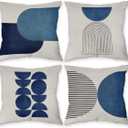 Znzd Bohemia Abstract Modern Minimalist Art Mid-Century Blue Pillow Case, Decorate Home Living Room Bedroom Guest Room Sofa Couch Bench, Boho Lover Gifts,18x18 Inch Throw Pillow Covers Set of 4