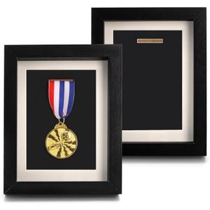 Coloch 2 Pack Medal Display Case, 6X 8 Wood Single Medal Display Frame Marathon Medal Storage Stand Decorative Badge Stand Box Glass Picture Frame for Marathon, Swimming, All Sports Medal (No Medal)