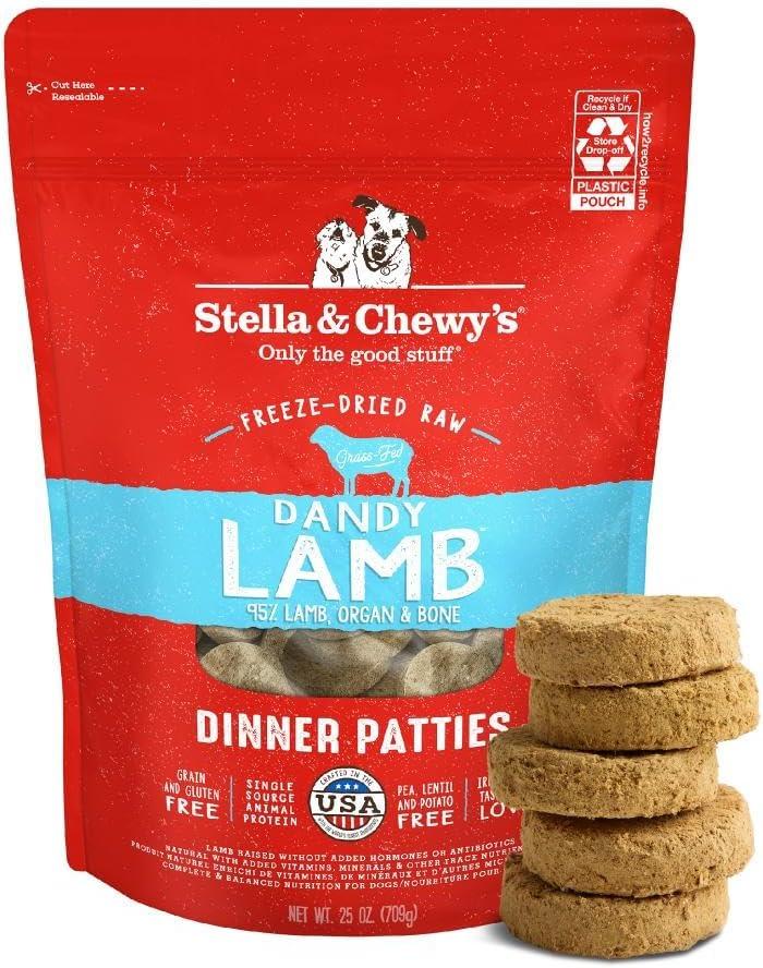 Stella & Chewy's Freeze-Dried Raw Dinner Patties - Dandy Lamb Recipe - High Protein Grain-Free Puppy & Dog Food - Perfect For Picky Eaters - 25 oz (EXP 10/01/26)