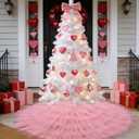 yuboo Pink Valentine's Day Tree Skirt 48 Inch, 6 Layer Fluffy Blush Pink Ruffle Tulle Tree Skirt for Wedding Baby Shower Birthday Christmas Tree Decorations Ornaments, New Year Tree Rug