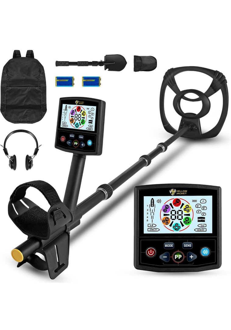 YELLOW JACKET Metal Detector for Adults, Professional and Higher Accuracy Metal Detector, Waterproof Gold Detector with Bigger LCD Display, 5 Mode, New Advanced DSP Chip, Strong Memory Mode