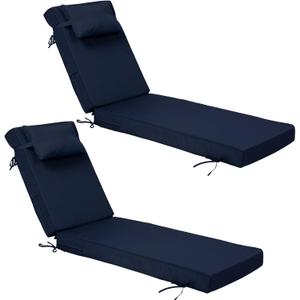 Outdoor Chaise Lounge Cushions Set of 2, Waterproof Fade Resistant Patio Lounger Cushion with Removable Cover, Replacement Sun Lounger Pad for Pool Deck Lawn (2pc-Navy, 72 * 21 * 3 inch)