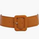 Women's 2 1/4" Wide High Waist Rectangular Stitch-edged Leather Belt, Tan | XS/S-28"
