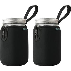 Beautyflier Mason Jars 32oz Wide Mouth Sleeve Regular Mouth Mason Jars Insulators Drinking Glass Coolers Sprouting Jars Blackout Sleeve (Black)