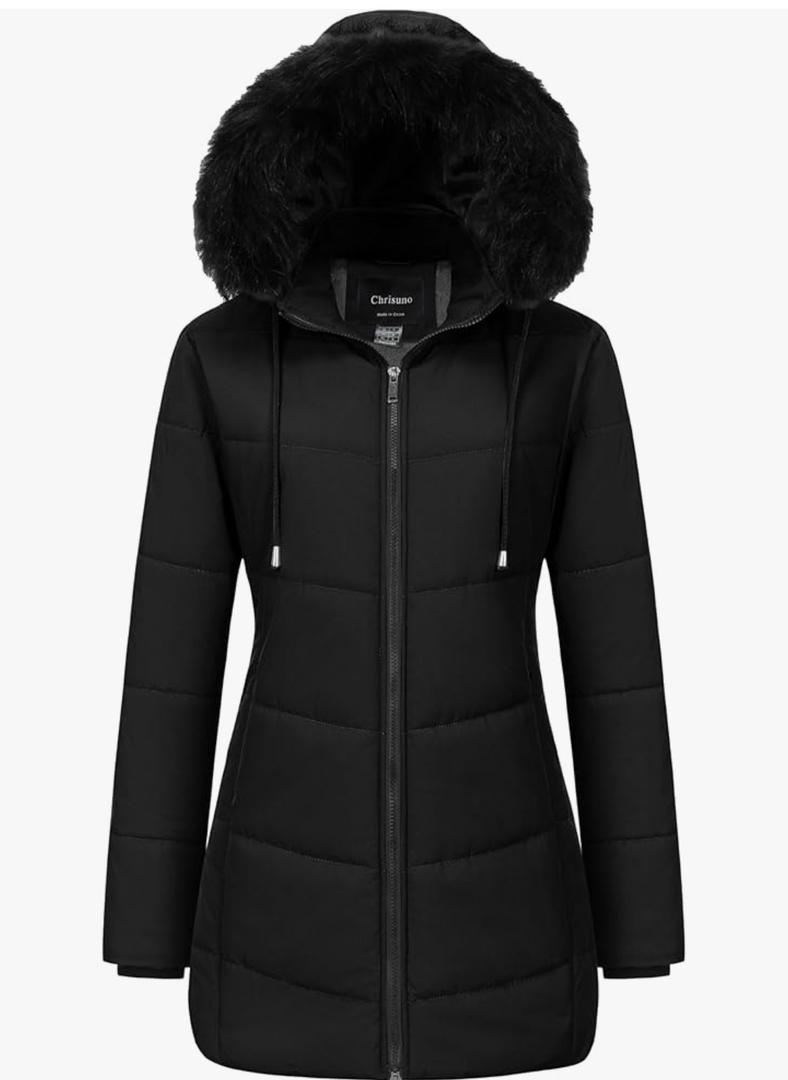 Chrisuno Women's Warm Winter Coat Long Waterproof Thicken Puffer Jacket Quilted Snow Parka with Removable Hood M