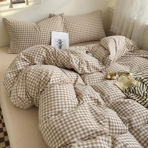 Nayoroom Brown Gingham Comforter Set Full Size Tan Plaid Checkered Comforter 3 Pieces Soft Lightweight Grid Farmhouse Dorm Bedding Set for All Seasons, 03 - Brown Gingham