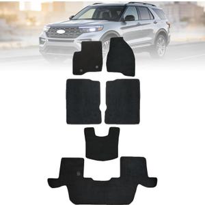 GXARTS Car Floor Mats Carpet Full Set Fit for Ford Explorer Base Limited Platinum Sport XLT 2015 2016 2017 2018 2019 6PCS | All-Weather, Velour, Black | Waterproof  Anti Sliding Back (Large)