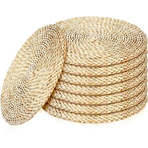 Sintuff 8 Pcs 16 Inch Straw Floor Cushions Classroom Large Pillow Seating Meditation Floor Pillow Boho Natural Woven Seat Cushion Japanese Tatami Cushion for Classroom Home Group Activity, 15.75 Inches Diameter, 0.59 Inches Thick