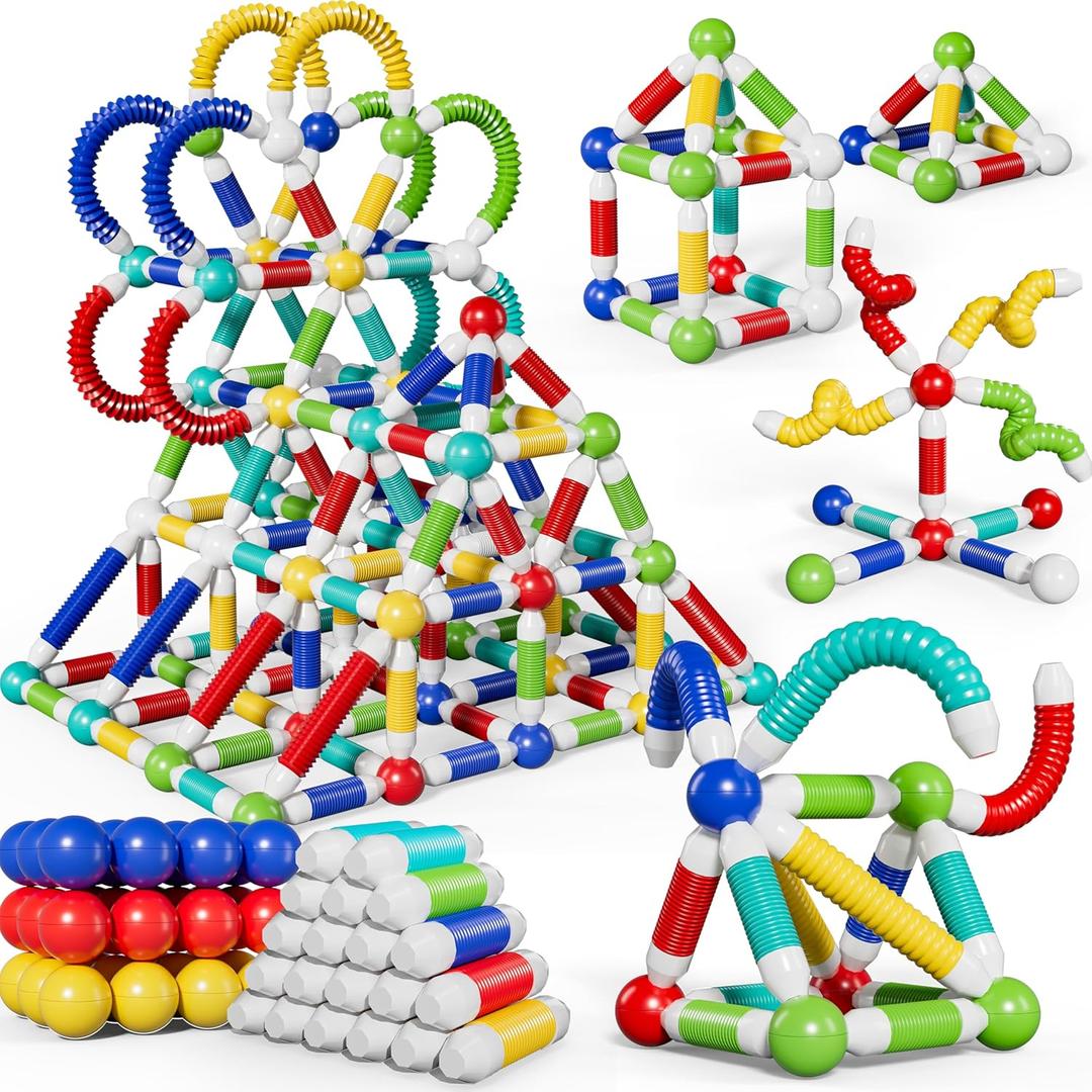 Magnetic Building Blocks, 72 PCS Pop Tubes & Balls Sensory Toy Set, STEM Montessori Educational Learning Activities for Kids 3+ Years (72 pcs)