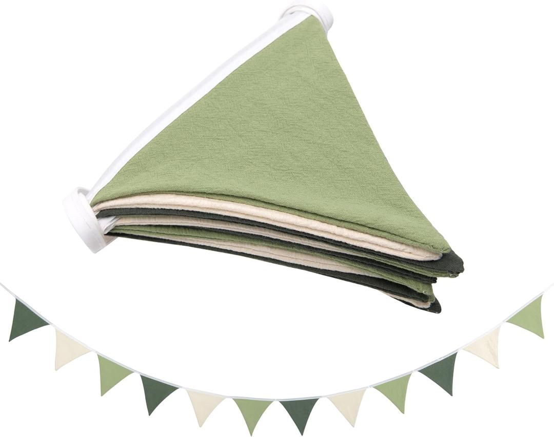 Pennant Banner Flags, Toddler Room Decoration Pennant, Garland Triangle Banners Fabric, for Nursery Decor Baby Birthday Boho Wedding Shower Party Event. (Sage Green Pennant Banner Flags)