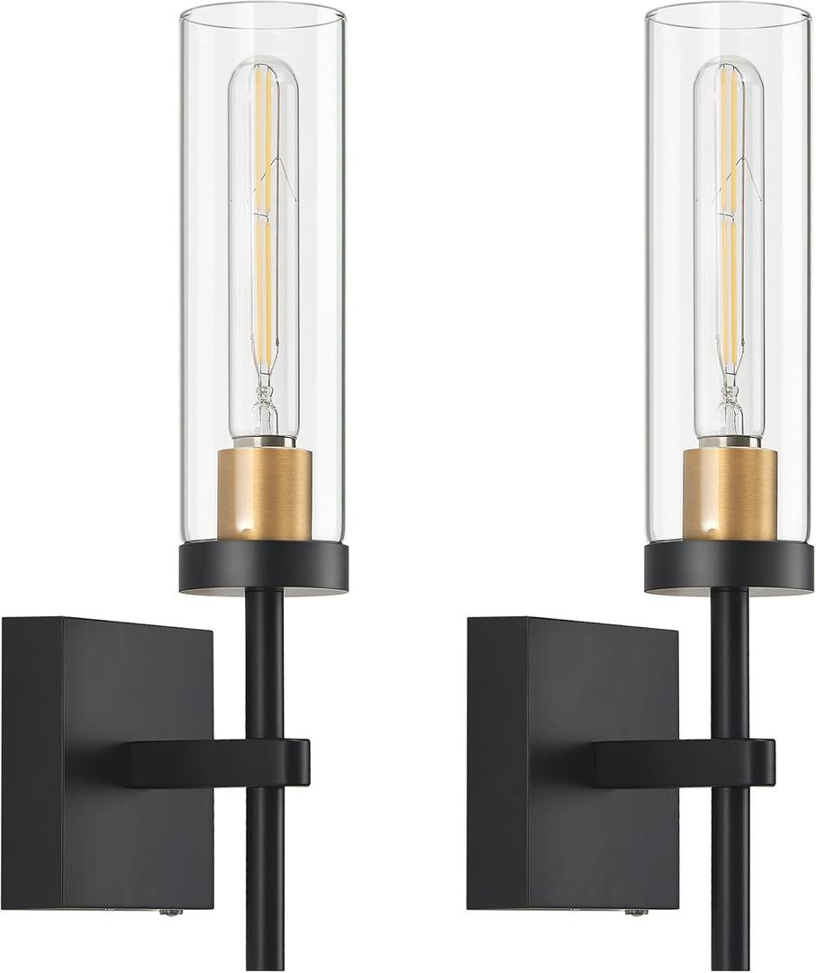 Wireless Wall Sconces with Remote Control, Battery Operated Wall Sconce Set of 2, Black & Gold Rechargeable Dimmable Wall Light for Bedroom Living room Bathroom Hallway Entryway Stairwell, 3000K (Battery 16 Inch)