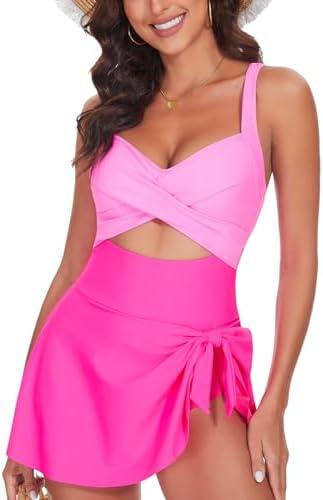 MFAVIP One Piece Swimsuit Women Tummy Control Swim Dress Sexy Criss Cross Tie Back Bathing Suit size M