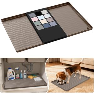 URMONA Waterproof Silicone Under Sink Mat 22'' x 14'' Shelf Liner for Kitchen and Bathroom, Cabinet and Counter Protector, Storage and Organizers, Litter Mat, Pet Cat Puppy Essentials (Beige)