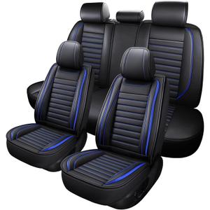 Leather Car Seat Covers, Universal Faux Leather Car Seat Covers 5 Seats, Automotive Seat Covers for Most Sedans SUVs Trucks, Front and Rear Seat Covers,Black Blue (Full Set)