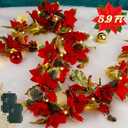 Glintoper 2 Pack Christmas Poinsettia Garland, 5.9 FT Lighted Artificial Garlands with 36 Red Flowers, Battery Operated with Timer Poinsettia String Lights, Light up for Xmas New Year Home Decor