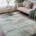 Area Rugs 6x9 for Living Room Bedroom, Modern Abstract Machine Washable Rug, Large Soft Low Pile Floor Carpet with Non Slip Backing for Dining Room, Teal/Grey