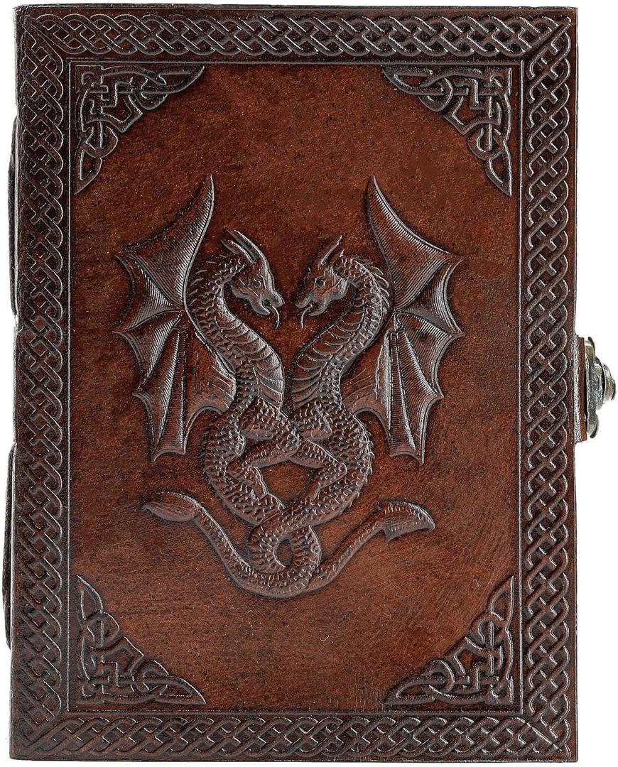 Handmade Leather Double Dragon Journal | Writing Notebook Diary | Bound Daily Notepad for Men & Women Unlined Paper Medium, Writing pad for Artist, Sketch (8 x 6, Brown) Handmade Leather Double Dragon Journal | Writing Notebook Diary | Bound Daily Notepad for Men & Women Unlined Paper Medium, Writing pad for Artist, Sketch (8 x 6, Brown)