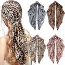 Honoson 4 Pcs 35 Inch Satin Head Scarf for Women's Hair Square Bandanas Large Silk Scarves for Sleeping, Leopard Series