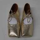 Bow Mary Jane Flats for Women,Square Toe Metallic Ballet Flats,Gold Slip on Comfortable Casual Daily Dress Ballerina Shoes
, Size 10