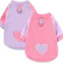 AXIIJGL 2 Pack Cozy Fleece Valentines Dog Sweaters with Heart Pattern Cute Puppy Sweater for Small Dogs Cat Apparel LDachshund Turtleneck Sweatshirts for Winter Outfits, Size: L