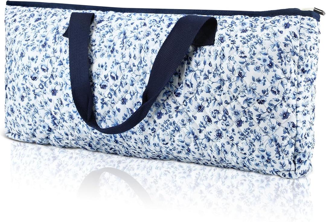 Quilted Mahjong Carrying Bag 21 x 9.8 x 3.1 Inches Portable Mahjong Bag American Tiles Bags Blue Printed Floral Quilted Carrying Organizer for Women Gift(Floral,Dark Blue)