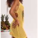 RoseSeek Women's Crochet Cover Up Dress Sleeveless Hollow Out Beach Dress Animal Embroidered Swimwear Yellow Medium (Yellow, M)
