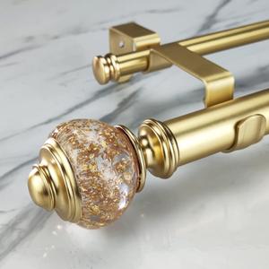 Double Curtain Rod Set:1-1/8 Inch Diameter Luxury Gold Curtain Rods, 72-144 Inches Adjustable Drapery Rod with Clear Gold Foiled Finials for 1 Pack