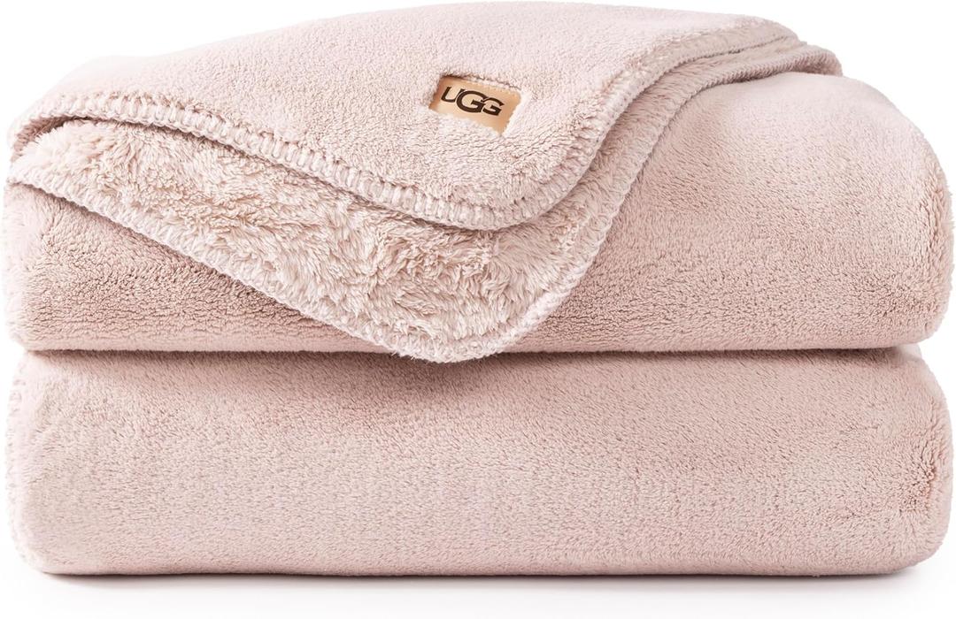 UGG Whitecap Fleece Throw Blanket, Soft Warm Throw for Bed or Chair, Luxury Bedroom Decor, Cozy Blankets, Machine Washable, 50-inch x 70-inch, Pink Quartz