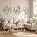 Peryiter 3 Pcs Metal Flower Wall Decor Minimalist Floral Wall Hanging Decor Metal Flower Rustic Floral Art for Spring Living Room Bathroom Kitchen Indoor Outdoor(Beige Gold)