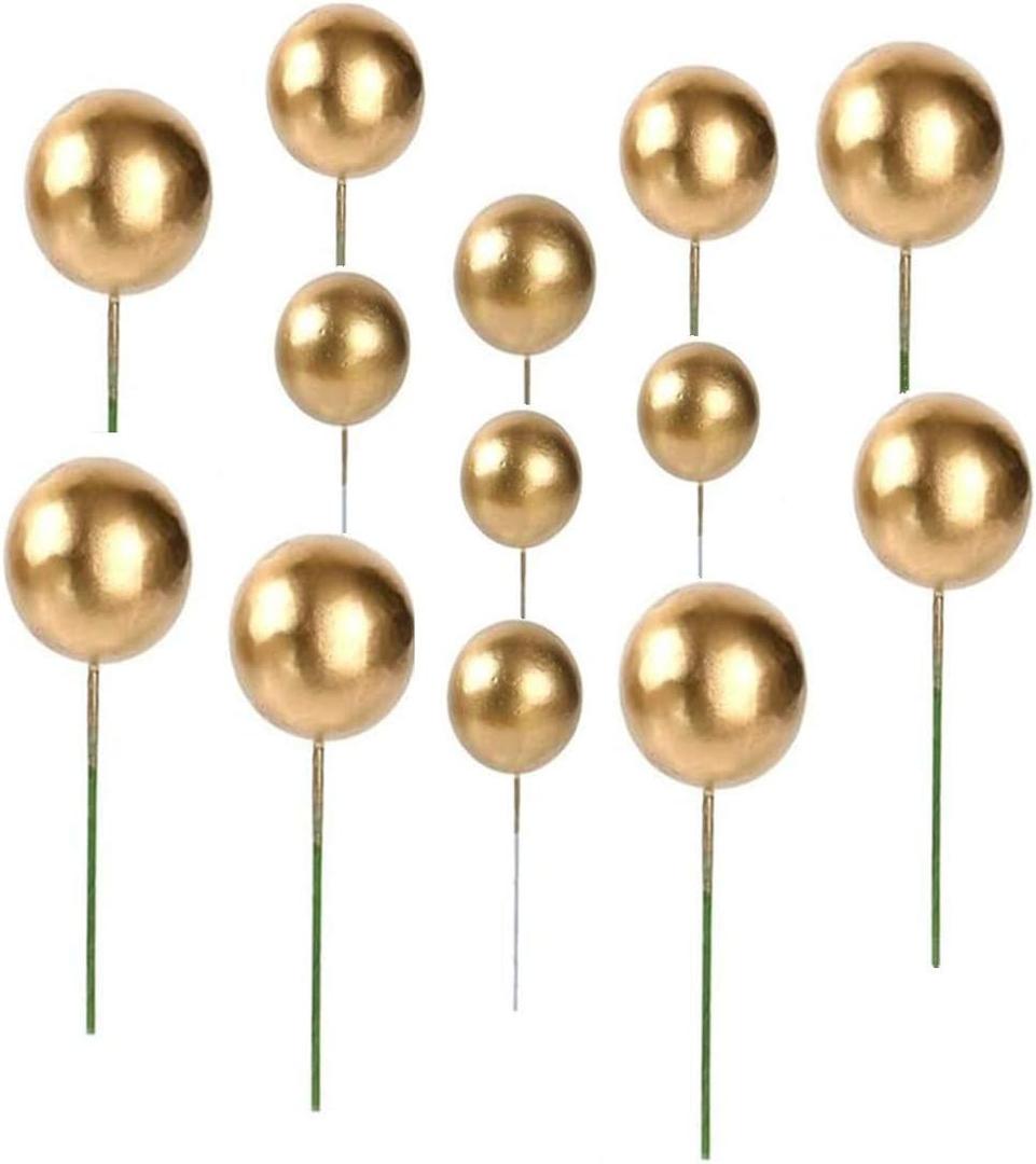 Mini Balloon Cake Toppers Round Gold Ball Cupcake Toppers Cake Decorations for Birthday Wedding Anniversary Valentines Party Cake Decoration Supplies 25 PCS (Gold)