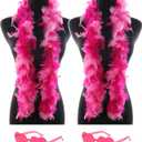 2 Pcs Feather Boas with Heart Rimless Sunglasses4 ft Feather Boa Halloween Christmas Bachelor Party Pack Accessory (Pink Mix)