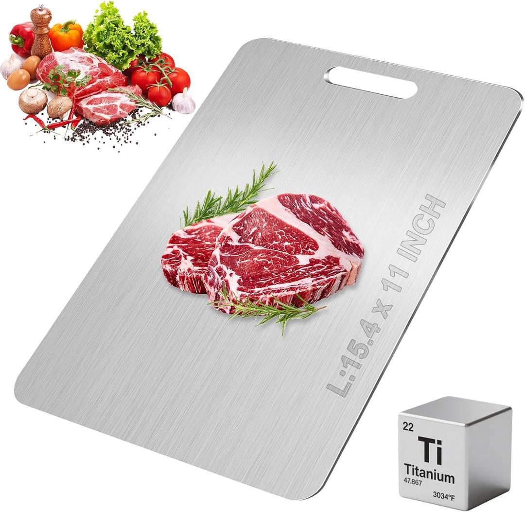 Titanium Cutting Board, 2026 New 100% Pure Titanium Cutting Boards for Kitchen, Double Sided Cutting Board for Meat, Fruit, Vegetables, Non Toxic Dishwasher Safe, Easy to Clean (L)