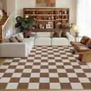 GarveeHome Checkered Terracotta Brown 5x7 Washable Rug Geometric Diamond Dot Modern Neutral Boho Soft Low-Pile Rug for Bedroom Nursery Living Room Entryway Non-Slip TPE Backing